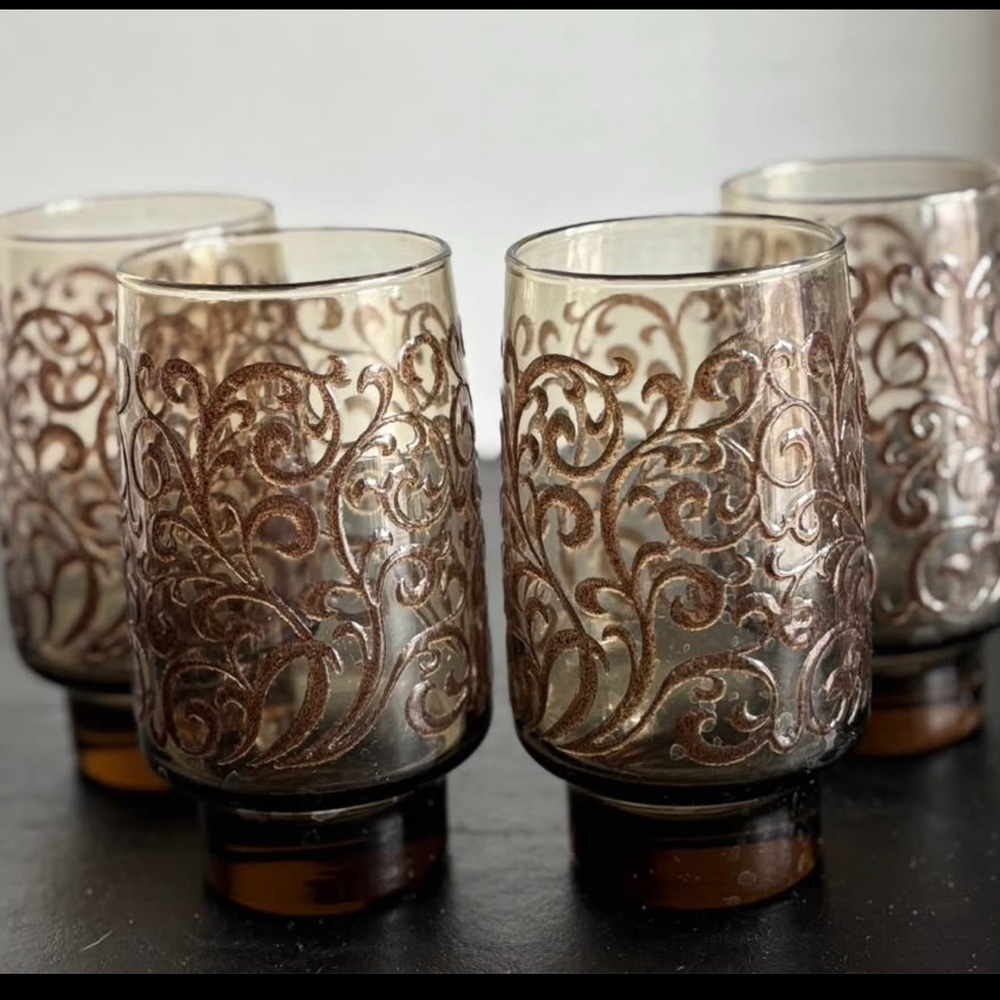 Vintage Libbey “Prada” Smokey Brown Swirl Glasses Set of 4 pre-owned